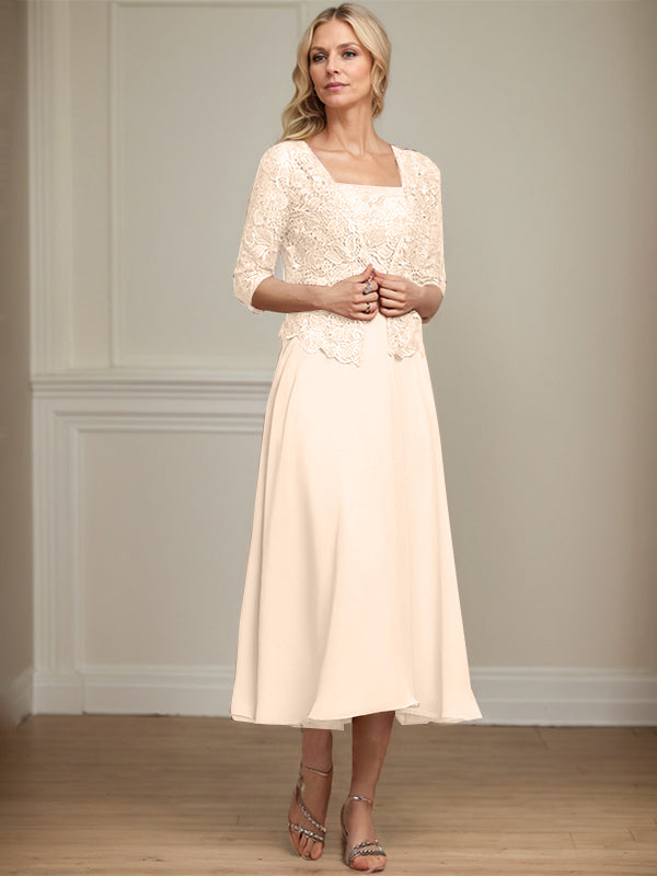 Vestido de gasa con encaje y lentejuelas para madre de la novia, corte A, largo hasta la rodilla