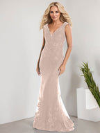 Vestido de novia de gasa con encaje, escote en V y largo hasta el suelo, con apliques de lentejuelas, estilo sirena