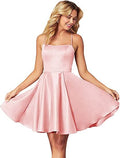 Spaghettiträger Homecoming Kleid Kurz Satin Puffy Cocktail SYH1
