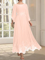 Vestido de gasa con encaje y lentejuelas para madre de la novia, corte A, escote ilusión, largo hasta los tobillos