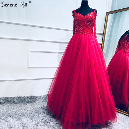 En oferta, sin devolución ni reembolso, escote barco, cuentas, lentejuelas, tul, vestido de noche, rojo vino, sexy, vestido de novia, vestido de noche, bata de noche 2025, foto real LA6393