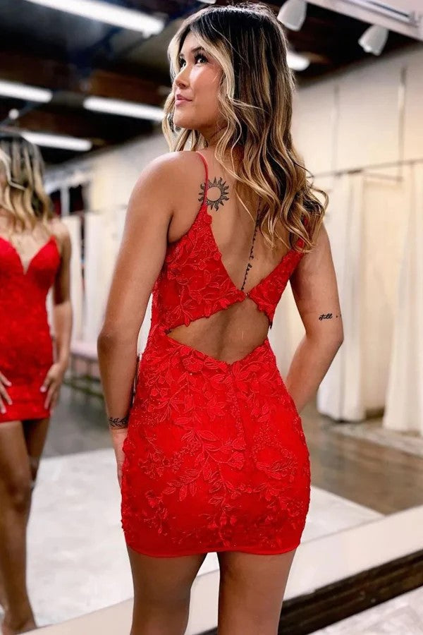 Vestido rojo ajustado de fiesta con tirantes finos y Aqqliques PD522