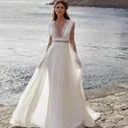 Wedding Dresses A-Line V-Neck Bridal Gowns Long Sleeves Chiffon And Satin Robes For Formal Party 2024 Vestidos De Novia-payinti
