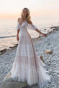 Bohemian Träger Off Shoulder Charming Lace Strand Brautkleider WD557
