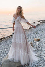 Bohemian Träger Off Shoulder Charming Lace Strand Brautkleider WD557