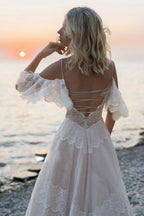 Bohemian Träger Off Shoulder Charming Lace Strand Brautkleider WD557