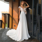 Bohemian Deep V-neck Bridal Dresses 2024 Elegant Lace Sticking Flora Back Chiffon Wedding Gowns De Mariée Customized Robe De-payinti