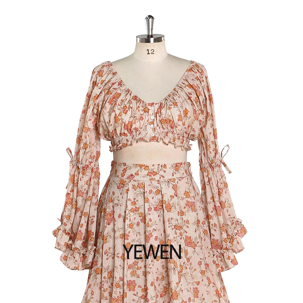 Bohemian Floral Print Two-Piece Cotton Gown Woman Maxi Dress Maternity Dress Photoshoot vestidos SY2025-5
