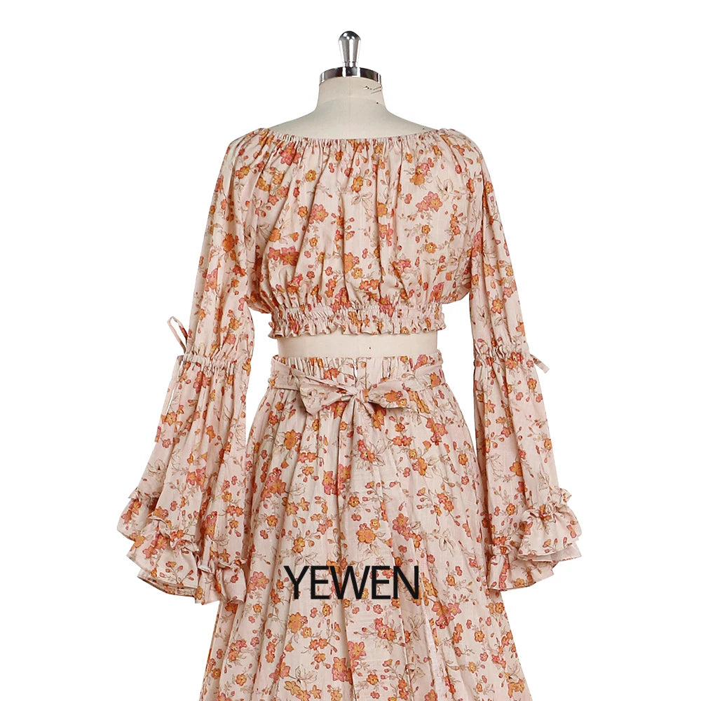 Vestido largo de algodón de dos piezas con estampado floral bohemio para mujer, vestido de maternidad para sesión de fotos SY2025-5 