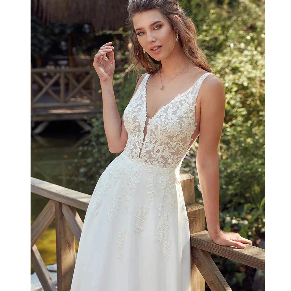 Bohemian Sexy Off Shoulder Sleeveless Beach Mopping Wedding Dresses Lace Appliques V-neck Backless Fascinating Bridal Gowns 2023-payinti