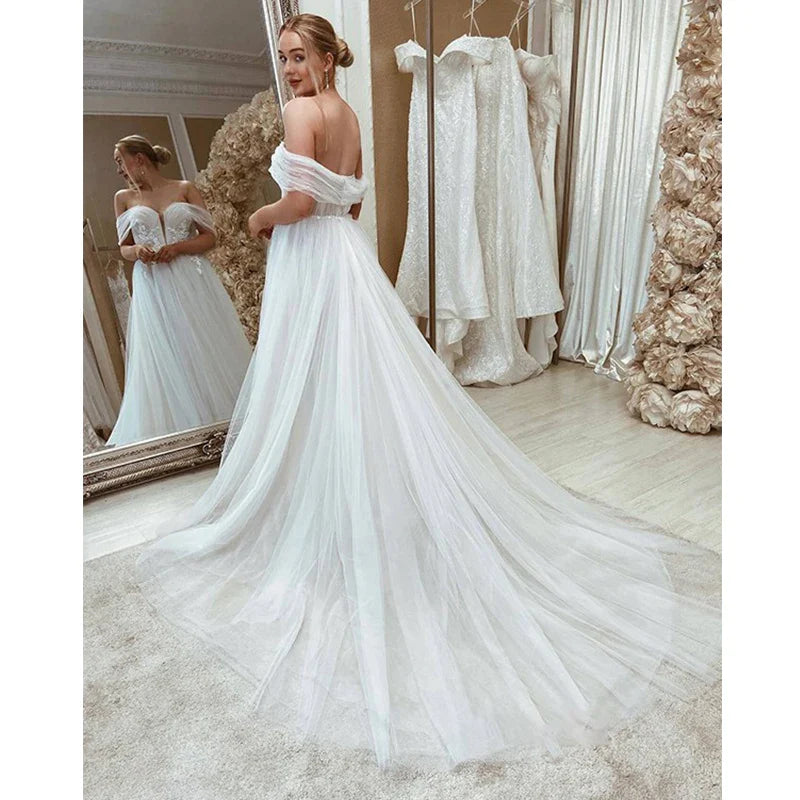 Bohemian Wedding Dresses Sleeveless Shoulder Women Sexy Sweetheart Lace Applique Bridal Gowns Formal Beach Wedding Party Robe De-payinti
