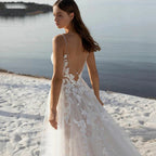 Bohemian Wedding Dresses Women's Sexy Backless Lace Applique Sleeveless V-Neck A-Line Princess Bridal Gowns Formal Beach Party-payinti