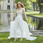 Boho 2 In 1 Lace Jumpsuit Wedding Dresses for Women Sweep Train A-Line Appliques Sexy Beach Bridal Gown Vestidos De Novia-payinti