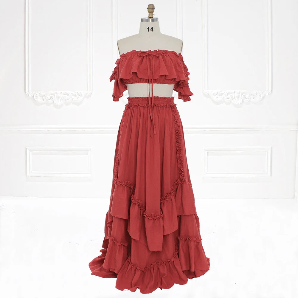 Boho 2 Pieces Set Women Beach Dress Outfit for Photo Shoot Photography Dress SY231101