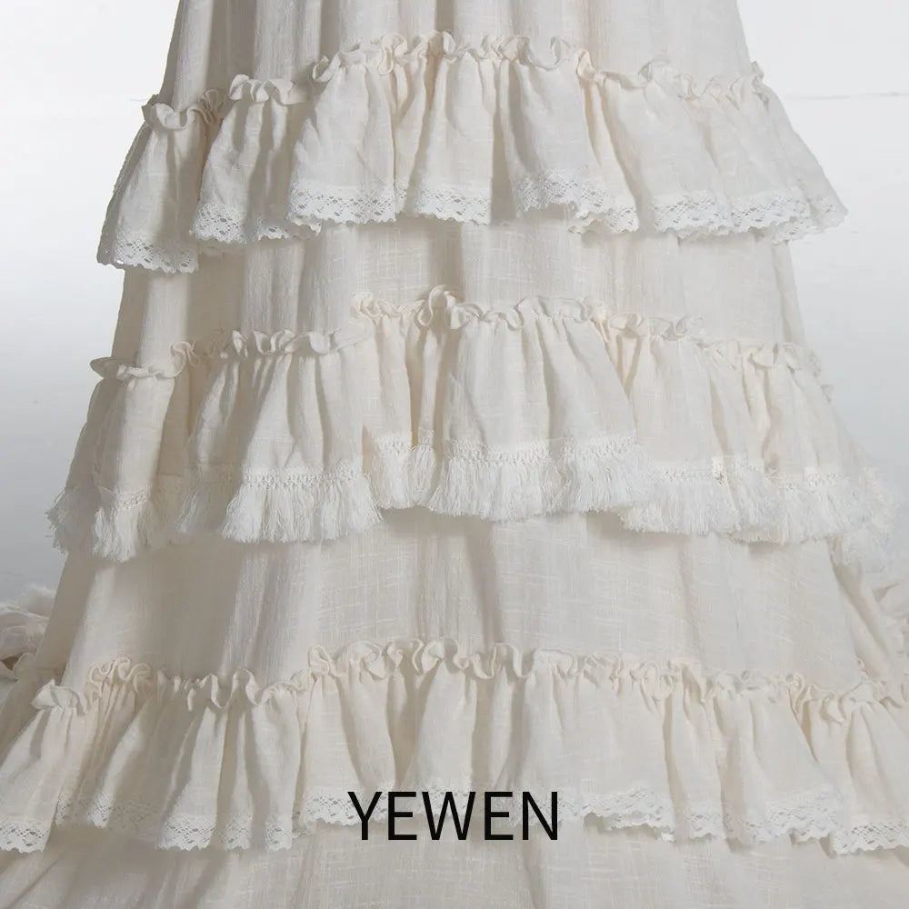 Boho Chic Cotton Layered Ruffles Sleeveless Maxi Dress Maternity Photo Shoot Outfit Pregnancy Shooting Dresses YEWEN SY240086