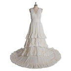 Vestido largo bohemio chic de algodón con volantes en capas, sin mangas, para sesión de fotos de maternidad, vestidos para sesión de fotos de embarazo YEWEN SY240086 