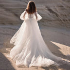 Boho Detachable Off Shoulder Long Puff Sleeves Wedding Dress Sweetheart Appliques Vestido De Noiva A Line Vestidos De Novia-payinti