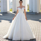 Boho Lace Appliques Wedding Dresses A Line Fuffy Tulle Ball Gowns Sexy Sleeveless Woman's Formal Beach Party Vestido De Novia-payinti