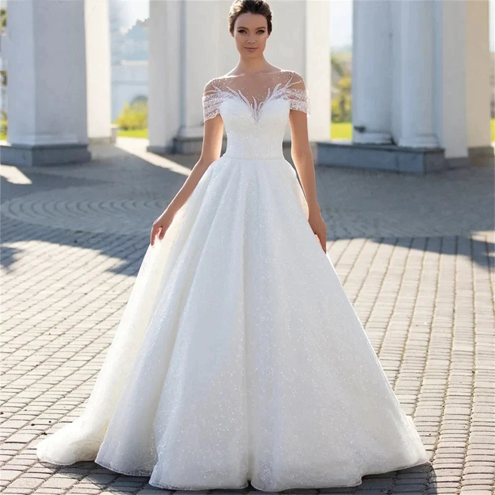 Boho Lace Appliques Wedding Dresses A Line Fuffy Tulle Ball Gowns Sexy Sleeveless Woman's Formal Beach Party Vestido De Novia-payinti