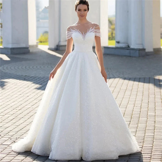 Boho Lace Appliques Wedding Dresses A Line Fuffy Tulle Ball Gowns Sexy Sleeveless Woman's Formal Beach Party Vestido De Novia-payinti