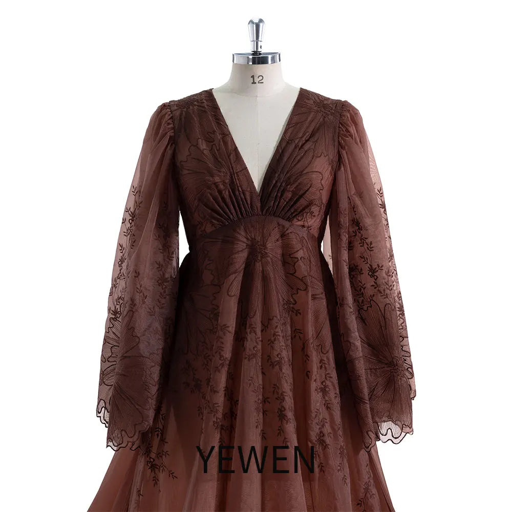 Vestido de maternidad bohemio de manga larga con abertura lateral y encaje para sesiones fotográficas, accesorios de fotografía, vestidos para sesiones de fotos de embarazo Sunnderly SY230743 