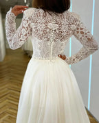 Romantic Wedding Dresses Mermaid High Neck Long Sleeves Exquisite Lace Appliques Princess Style Beach Mopping Bride Gowns-payinti