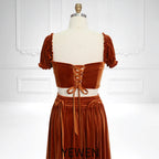 Conjunto de 2 piezas de terciopelo bohemio color óxido, vestido de maternidad para sesión de fotos, vestido para baby shower SY231130 