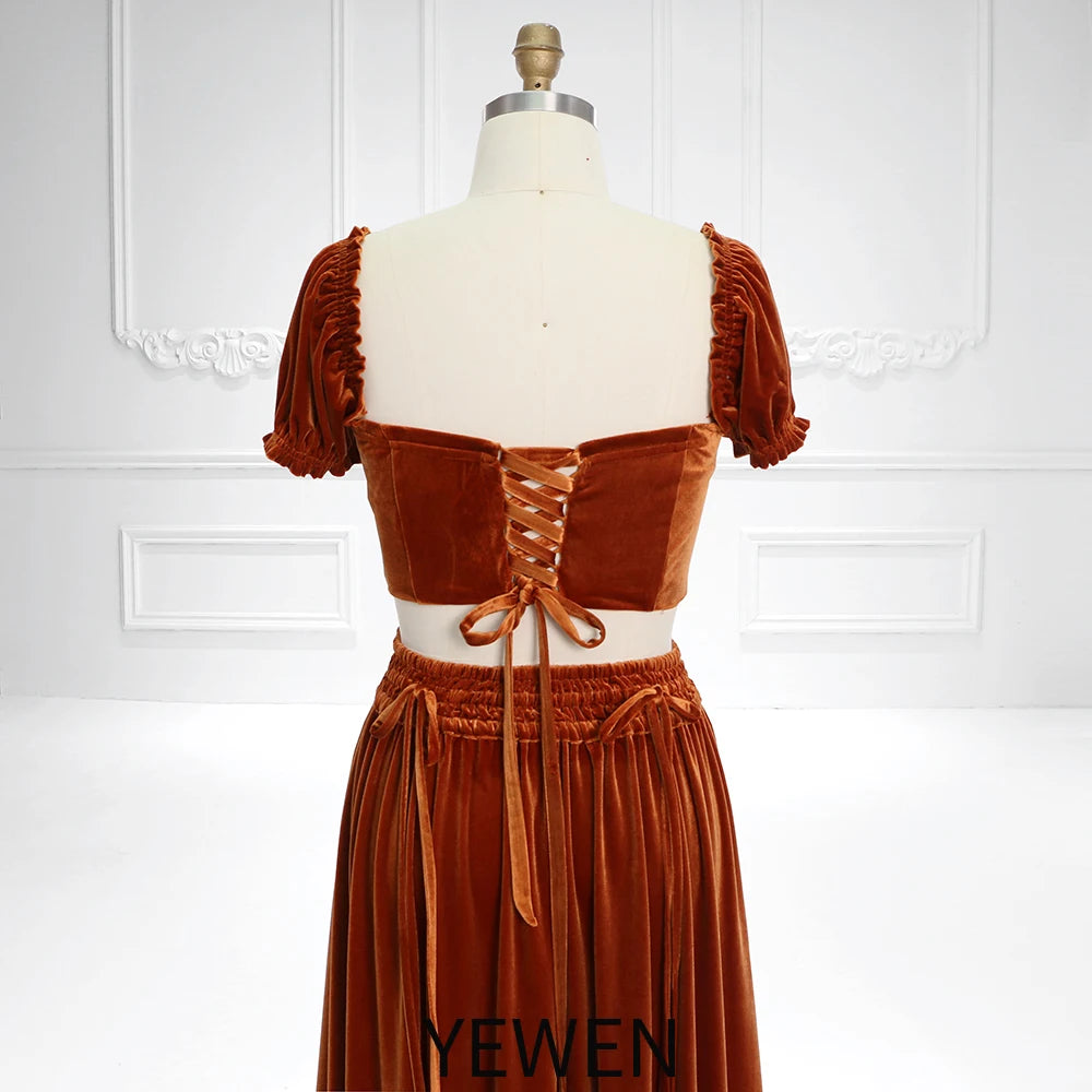 Conjunto de 2 piezas de terciopelo bohemio color óxido, vestido de maternidad para sesión de fotos, vestido para baby shower SY231130 