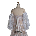 Vestido de maternidad estilo bohemio de tul con encaje y hombros descubiertos para sesión de fotos, Sunnderly SY220225-1 