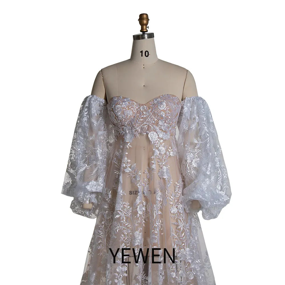 Vestido de maternidad estilo bohemio de tul con encaje y hombros descubiertos para sesión de fotos, Sunnderly SY220225-1 