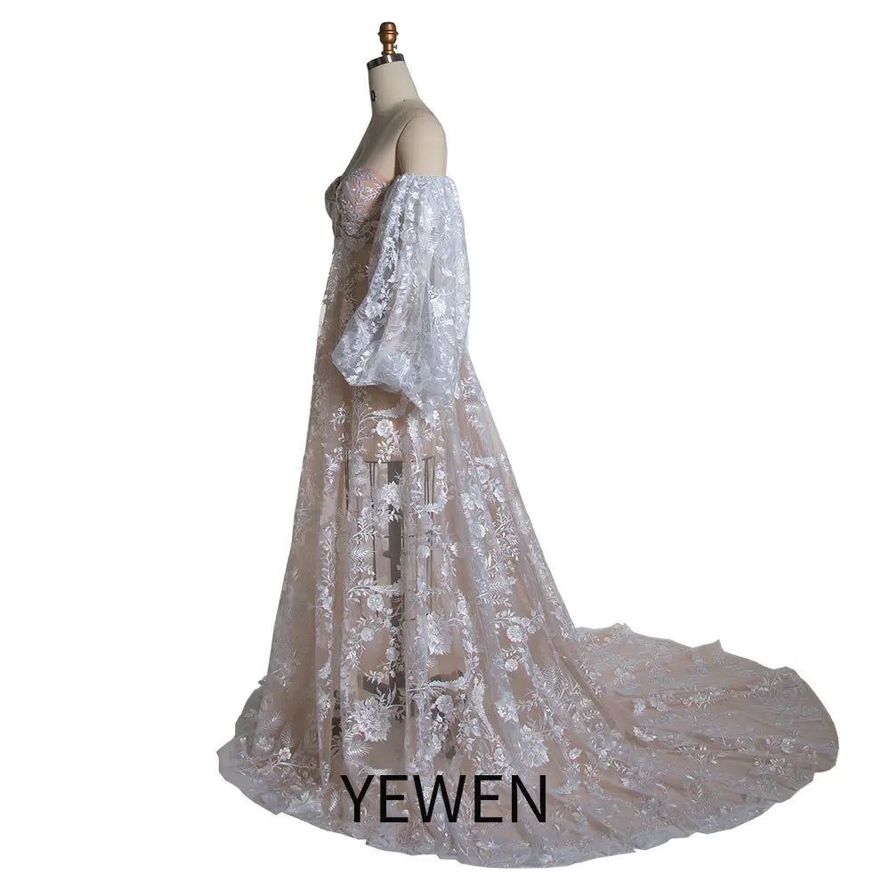 Vestido de maternidad estilo bohemio de tul con encaje y hombros descubiertos para sesión de fotos, Sunnderly SY220225-1 