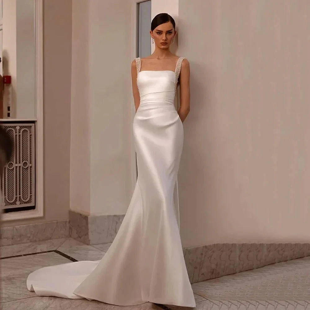 Boho Wedding Dresses Off The Shoulder With Sequined Square Neck Ball Gowns Smooth Satin Formal Bridal Party Vestido De Novia-payinti