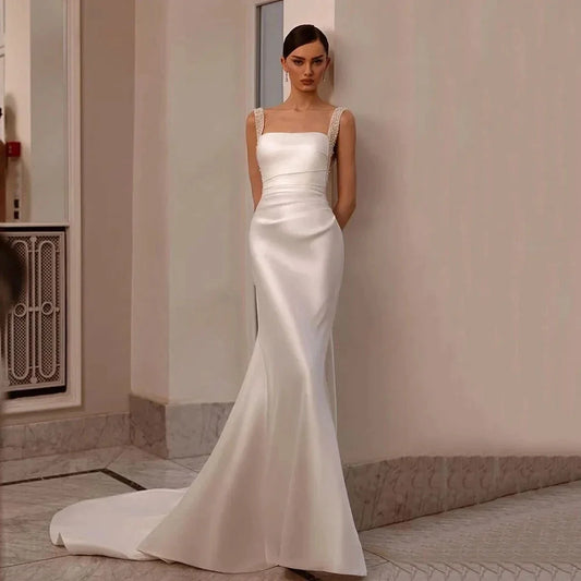 Boho Wedding Dresses Off The Shoulder With Sequined Square Neck Ball Gowns Smooth Satin Formal Bridal Party Vestido De Novia-payinti