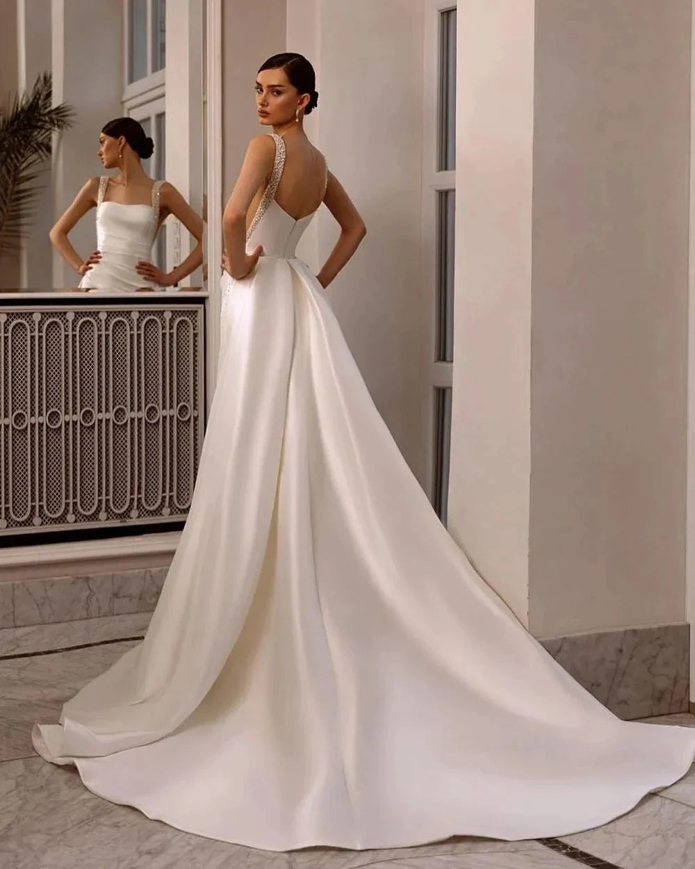 Boho Wedding Dresses Off The Shoulder With Sequined Square Neck Ball Gowns Smooth Satin Formal Bridal Party Vestido De Novia-payinti