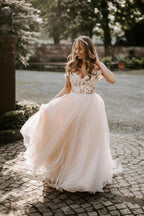 A-Linie Boho Champagner Off The Shoulder Brautkleid Brautkleid WD583