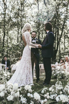 Vestidos de novia bohemios de encaje, escote alto y mangas largas, estilo rústico, WD594