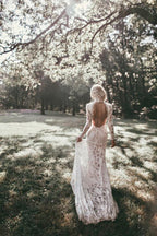 Vestidos de novia bohemios de encaje, escote alto y mangas largas, estilo rústico, WD594