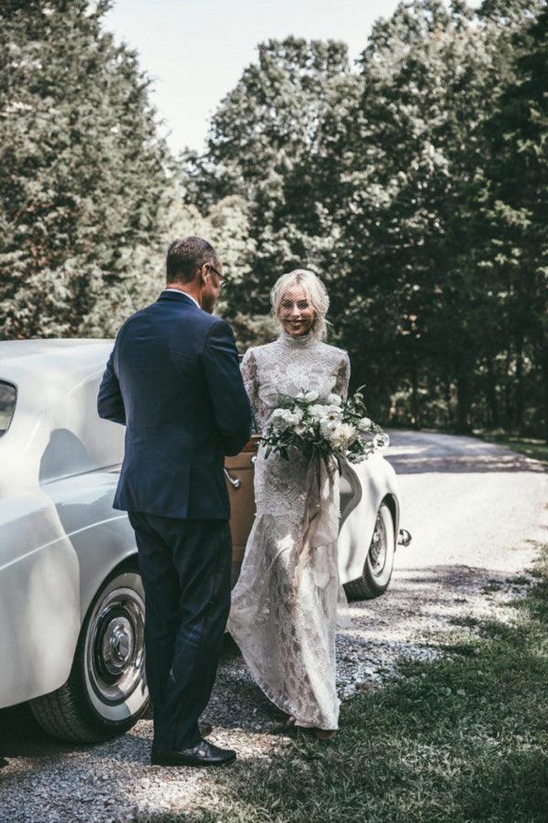 Vestidos de novia bohemios de encaje, escote alto y mangas largas, estilo rústico, WD594