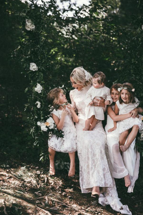 Vestidos de novia bohemios de encaje, escote alto y mangas largas, estilo rústico, WD594