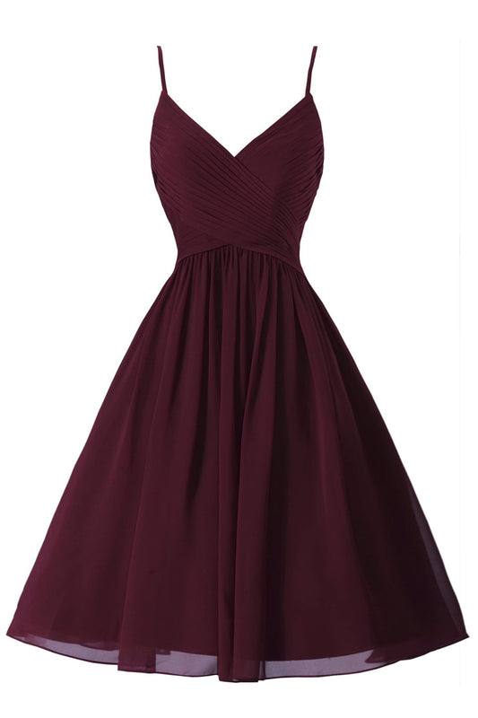Spaghettiträger Ärmelloses A-Linie Chiffon Kurzes Ballkleid mit Taschen 