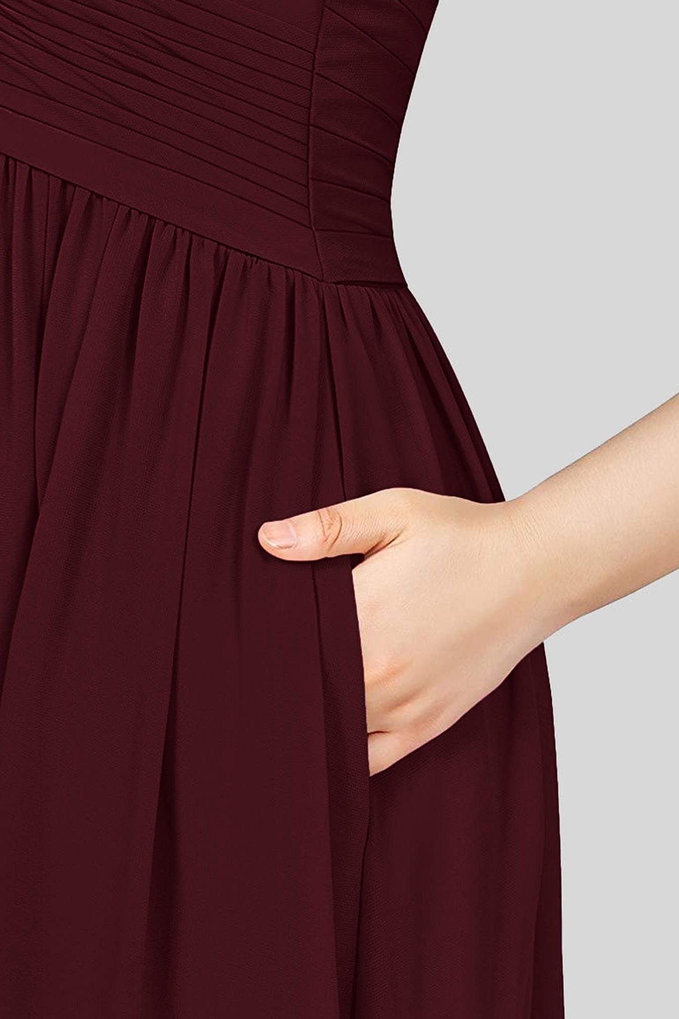 Vestidos de fiesta cortos de gasa con tirantes finos, sin mangas y corte en A, con bolsillos 