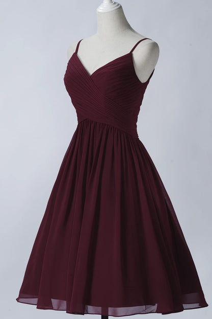 Vestidos de fiesta cortos de gasa con tirantes finos, sin mangas y corte en A, con bolsillos 