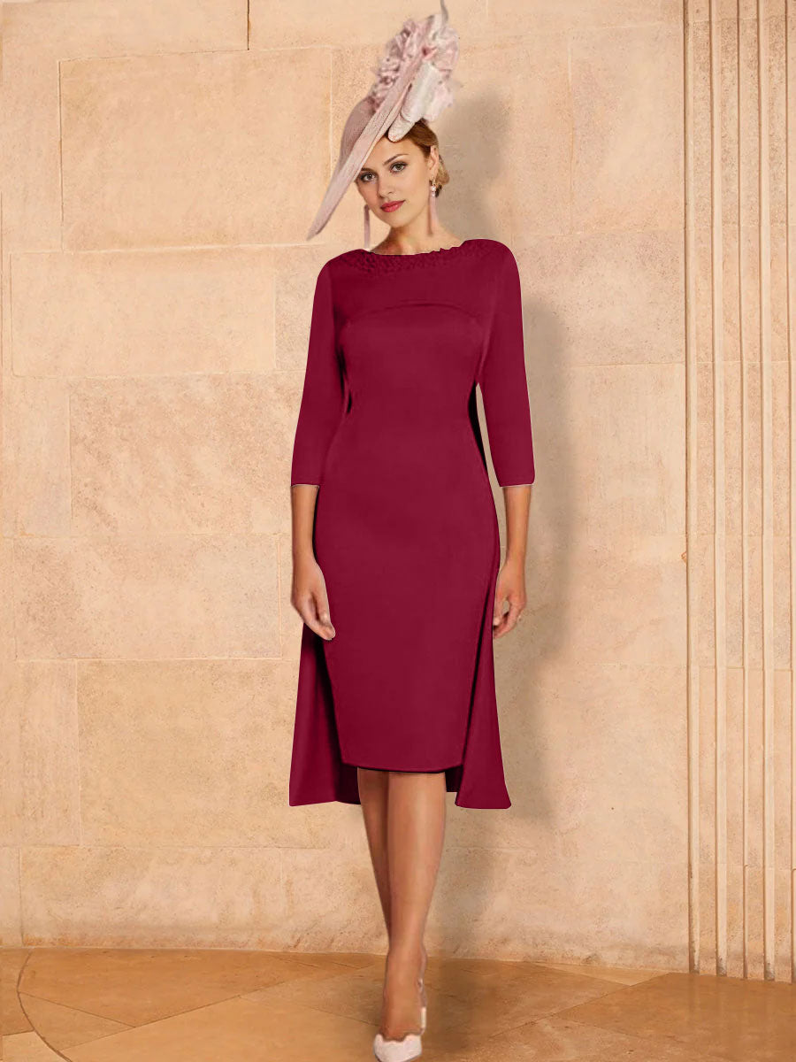 Vestidos de madre de la novia con mangas largas, corte tubo/columna y cuentas
