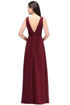 Burgunderrotes Chiffon Etuikleid mit V-Ausschnitt und langem Abendkleid