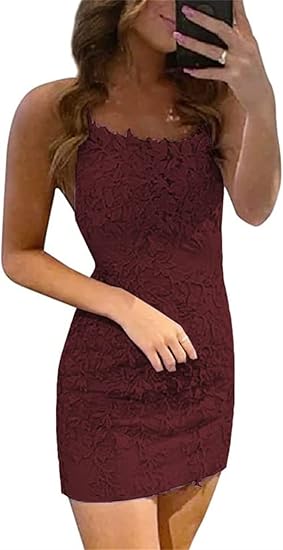 Vestidos de fiesta sin mangas con tirantes finos y encaje azul de columna corta 