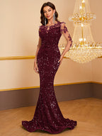 Damen-Ballkleid mit kontrastierenden Pailletten und Meerjungfrauen-Saum 
