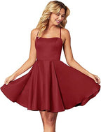 Spaghettiträger Homecoming Kleid Kurz Satin Puffy Cocktail SYH1