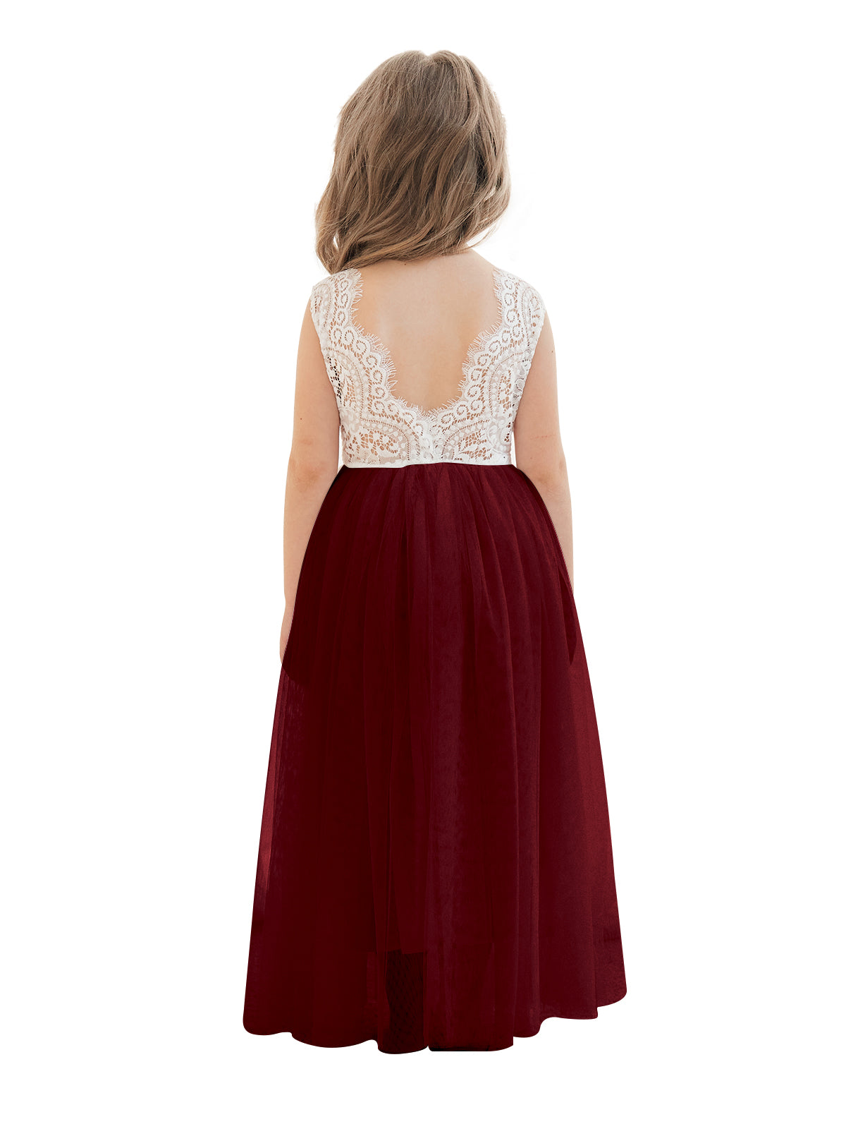 Vestido blanco de tul con encaje y corte en A hasta los tobillos (2003227597)