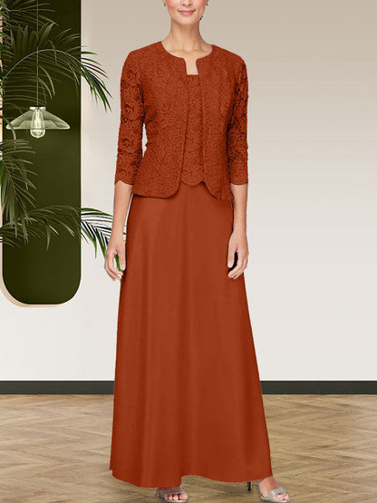 Jackenkleid aus Glitzerspitze und Satinrock mit offener Jacke