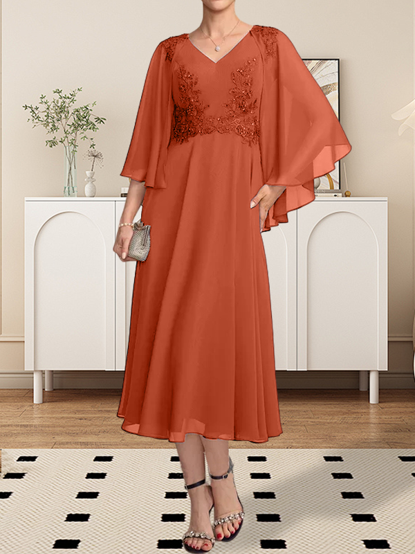 Vestido de gasa con encaje y escote en V para madre de la novia, largo hasta la rodilla, con lentejuelas y abalorios